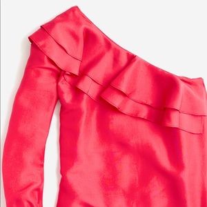 NWT J. Crew One-shoulder Coral Silk Shantung Ruffle Blouse